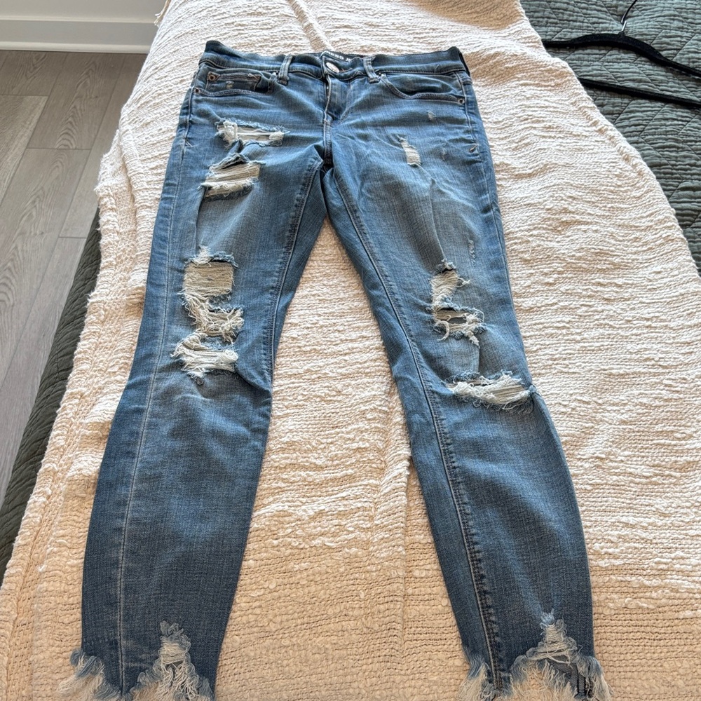 Express Distressed Blue Ankle Length Skinny Jeans